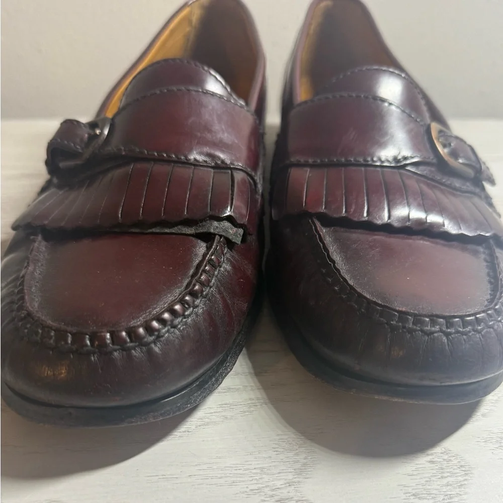 Cole Haan Men’s Maroon Leather Loafers with Buckle – Dress Shoes Size 10D
